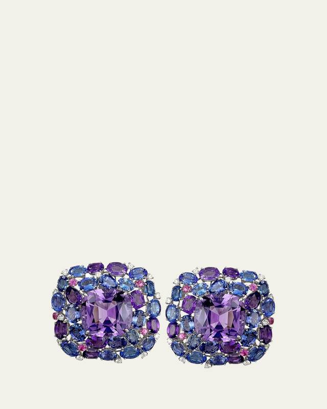 18K White Gold Amethyst and Diamond Earrings